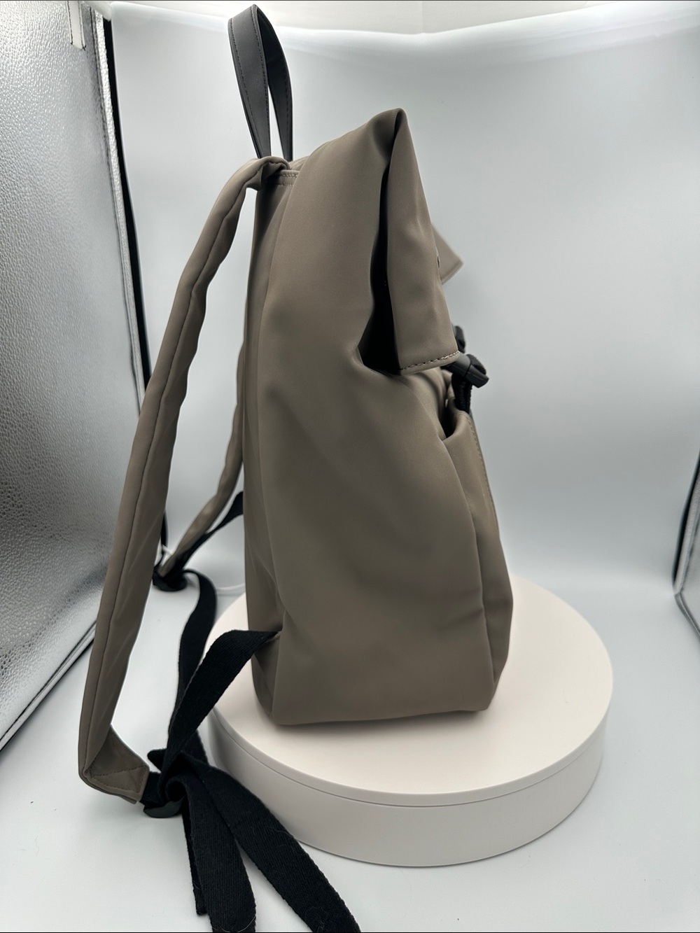 Roots Roll-Top Backpack in Taupe with Buckles - Picture 6 of 8